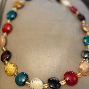 Red and Yellow Faceted Beaded Necklace with Gold-Toned Links